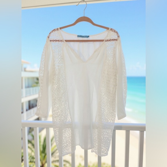 Ladies Elegant White Solitaire Swin  Lace Swim Cover-Up - Picture 3 of 12